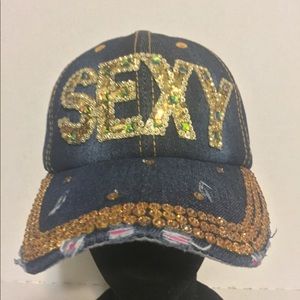 ♥️  Blue Jean Studded Baseball Cap Bling Hat